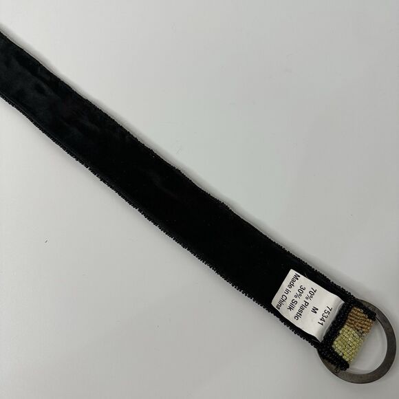 Abstract Seed Bead Silk Belt Womens Sz M Rhinestone O-Ring Buckle Evening Formal - Picture 9 of 15